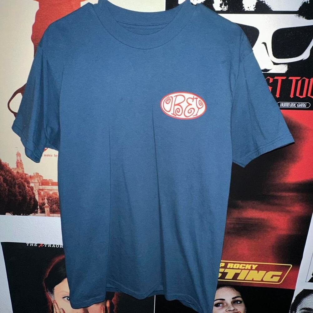 OBEY Navy and Red Logo Graphic Tee